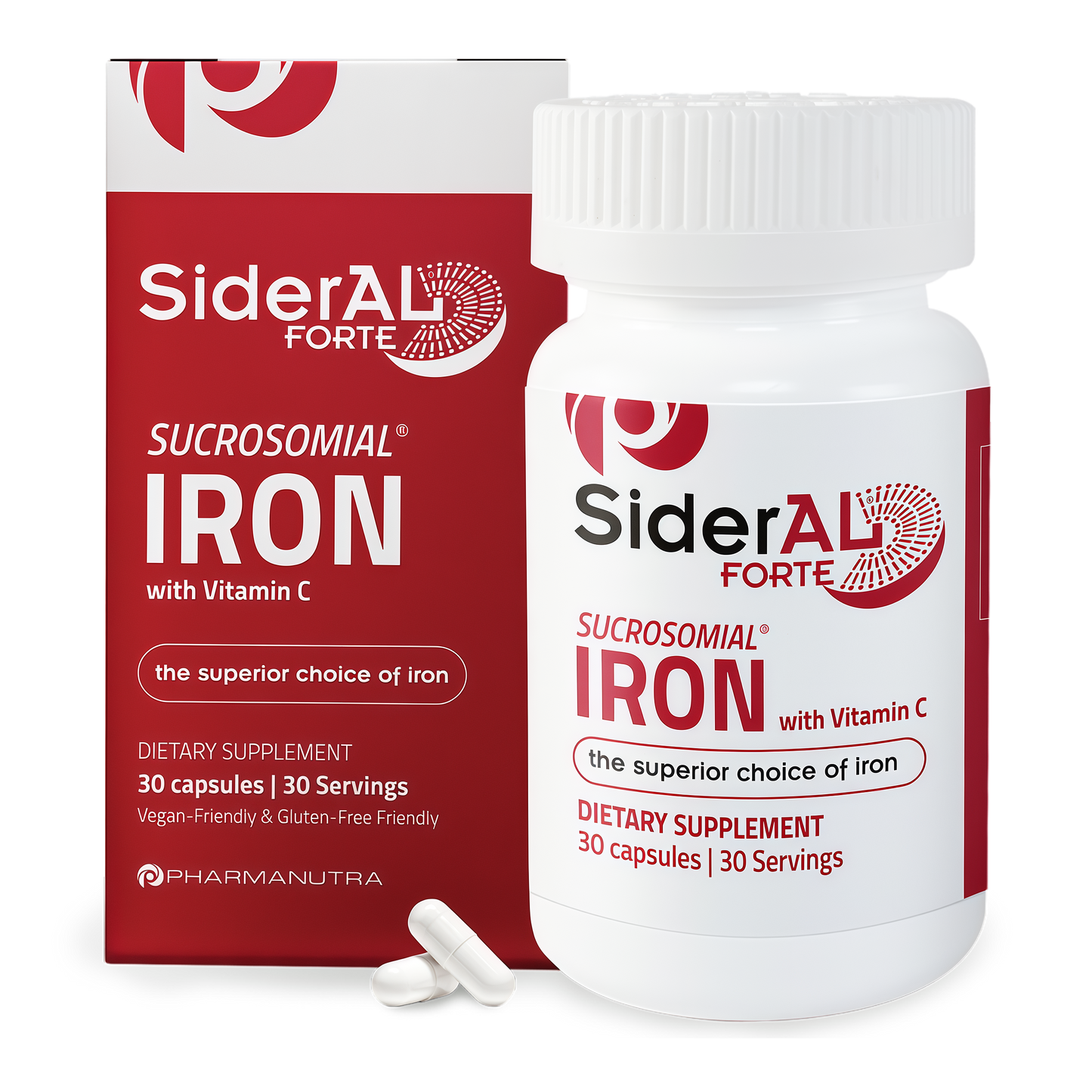 SiderAL Forte Sucrosomial Iron Supplement for Women and Men - Clinically Proven to Increase Levels without Side Effects, Gentle on Stomach, 7x Higher Absorption for Anemia & Energy, Vitamin C, 30ct