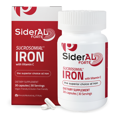 SiderAL Forte Sucrosomial Iron Supplement for Women and Men - Clinically Proven to Increase Levels without Side Effects, Gentle on Stomach, 7x Higher Absorption for Anemia & Energy, Vitamin C, 30ct