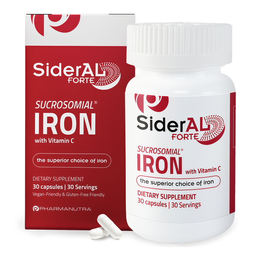 SiderAL Forte Sucrosomial Iron Supplement for Women and Men - Clinically Proven to Increase Levels without Side Effects, Gentle on Stomach, 7x Higher Absorption for Anemia & Energy, Vitamin C, 30ct